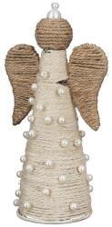  Fém és szövet angyal szobor bézs és barna színben gyöngyökkel díszítve - 15 cm