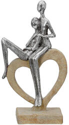  Barna szíven ülő szerelmes pár ezüst színben - 26 cm