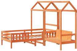 vidaXL viaszbarna tömör fenyőfa ágy és pad szett tetővel 100 x 200 cm (3282173) (3282173)