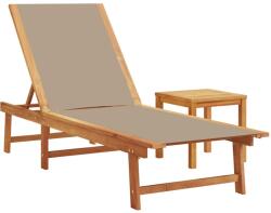 vidaXL tópszínű tömör akácfa és textilén napozóágy asztallal (4008419) (4008419)
