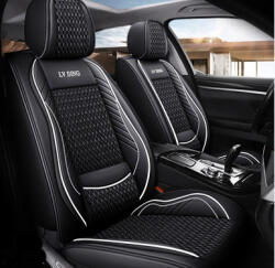 Autolife 11 részes Prémium minőségű Ice Silk Kárpit/Műbőr üléshuzat szett - Légzsákos - Osztható - Fekete/Fehér színben (02300) - autolife