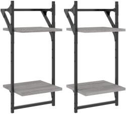 vidaXL 2 db 2-szintes szürke sonoma tölgy falipolc rúddal 30x25x65 cm (836256) (836256)