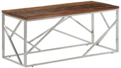 vidaXL ezüstszínű rozsdamentes acél és tömör talpfa dohányzóasztal (349941) (349941)