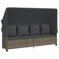 vidaXL szürke polyrattan napozóágy tetővel és párnával (368355) (368355)