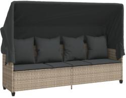 vidaXL világosszürke polyrattan napozóágy tetővel és párnával (368358) (368358)