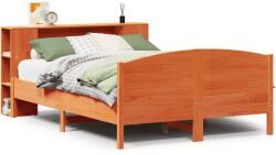 vidaXL barna tömör fenyőfa könyvespolcos ágy matrac nélkül 140 x 190cm (3323073) (3323073)