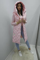  Csinos kapucnis hosszított fazonú cipzáras steppelt mellény (rózsaszín) (883076)