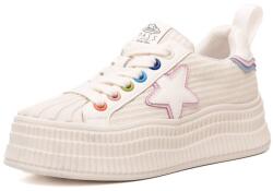PASS Collection Pantofi dama casual, piele naturala si textil, 6LMQ60011A-F3, alb multicolor