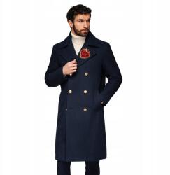 Ombre Férfi kétsoros kabát gyapjúval és díszítéssel sötétkék OM-COWC-0149 V1 XL (182832)