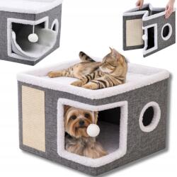 Zaxer Macskaház 2 Szintes Összecsukható Fülke Kaparófa Szürke 42x42x31cm (ZWI/MW/B-DOM03)