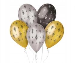 GoDan Lufik Prémium Csillagok - metálfényű, 30 cm, fekete, ezüst, arany, 5 db