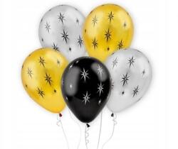 GoDan Fényes latex Lufik - csillagok, 30 cm, 5 db, arany és ezüst