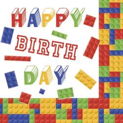  Happy Birthday Building Blocks szalvéta 20 db-os 33x33 cm (PKK037991) - ajandekplaza