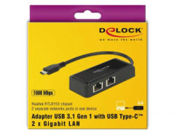 Delock Adaptor USB Type-C Gigabit LAN DeLock, 10/100/1000 Mbps, 220097 (63927)