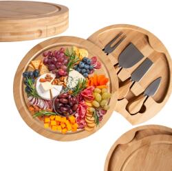 GMM Group Gockowiak Andra tálalótálca, 25 cm, eszköztartóval, rozsdamentes acél kiegészítőkkel, bambusz (322864MG)