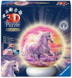 Ravensburger 72 db -os 3D világító gömb puzzle - Lovak a tengerparton éjjeli fény (12008054) (12008054)