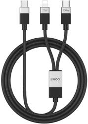 Bwoo X306 - 3in1 kábel - Type-C (USB-C) - Lightning / Type-C (USB-C) fekete szövet kábel 100W/27W (GSM188848)