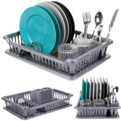 Artemis edényszárító, szürke, 40x29 cm, kivehető tálcával, 8 tányér kapacitás, szett (VD-150695)