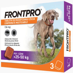FRONTPRO 136 mg comprimate masticabile impotriva puricilor si capuselor pentru caini 25-50 kg - 1 comprimat