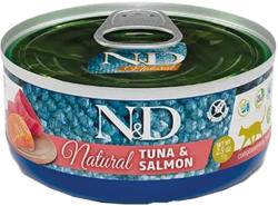 N&D Natural Gabonamentes Konzerv Macskáknak (Tonhal és Lazac) - 70 g