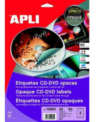 APLI Etikett, CD/DVD, A4, teljes lefedettségű, matt, APLI "Mega (LCA10808) - fapadospatron