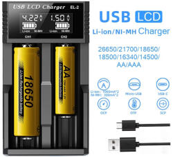  1, 2V Ni-Mh AAA mikro AA ceruza C baby SC F6 3, 7V 14500/16340/18650 LCD USB Li-ion akkumulátor töltő (Li-ion-Ni-Mh-EL-2)