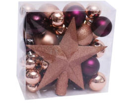 Artezan Karácsonyfadísz Gömb 3-8cm Teljes Szett Arany és Lila + Csúcsdísz 52db/doboz (ACB3-8-FS-MIX-52)