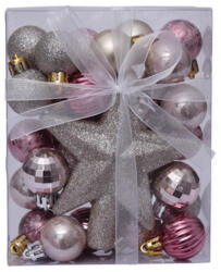 Artezan Karácsonyfadísz Gömb 3cm Teljes Szett Ezüst Rózsaszín + Csúcsdísz 30db/Doboz (ACB3-FS-SP-30)