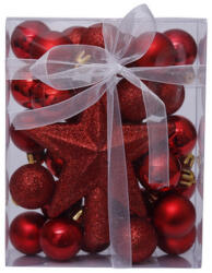 Artezan Karácsonyfadísz Gömb 3cm Teljes Szett Piros + Csúcsdísz 30db/Doboz (ACB3-FS-R-30)