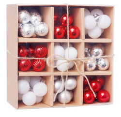 Artezan Karácsonyfadísz Gömb 3cm Karton Display Piros/Fehér/Ezüst 99db/karton (ACB3-CD-RWS-99)