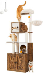 FEANDREA PCT116X01 Macskabútor Alomtartóval 185 cm Magas Kaparófa Pihenőplatformmal Mosható Párnával Vintage Barna (EUZ-PCT116X01V1)