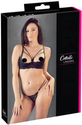 Cottelli Collection - pántos, gyűrűs mellemelő és tanga (fekete) 75B/S méret