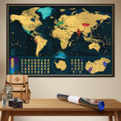  Kaparós világtérkép - magyar változat Deluxe XL gold, lekaparható térkép magyar nyelvű 90x60 cm