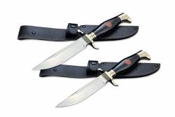 Depox Set de doua cutite de vanatoare, teaca din piele naturala, lama 440C, maner acrilic full tang, 26 cm, negru (0301)