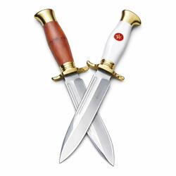 Depox Set de doua cutite de vanatoare, teaca din piele naturala, lama 440C, maner acrilic full tang, 26 cm, alb/maro (0304)