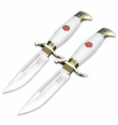 Depox Set de doua cutite de vanatoare, teaca din piele naturala, lama 440C, maner acrilic full tang, 26 cm, alb (0302)