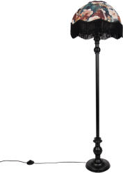 QAZQA Fekete állólámpa virágmintás búrával és fehér belsővel 45cm - Classico (111131)