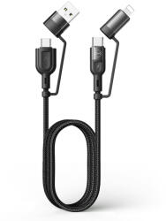 Xmart Кабел Xmart 4 в 1 Type-C към Type-C с преходници към Apple Lightning и USB-A, PD, QC3.0, 1.2 м, Черен (12726)