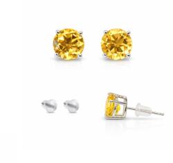  Cercei Citrin rotund fatetat cu argint 925 10x10x16 mm cadou cu semnificatie 1 pereche