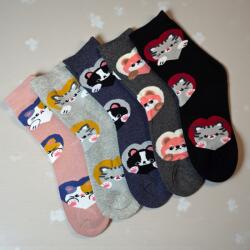 Aura Via Vastag női pamut zokni cicás - frottír belsővel 5 pár / szett 38-41 111823