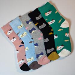 Aura Via Vastag női pamut zokni cicás-halas mintával - frottír belsővel 5 pár / szett 35-38 111812