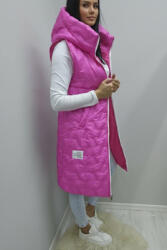  Csinos kapucnis hosszított fazonú cipzáras steppelt mellény (pink) (531135)