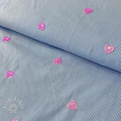  Pamutvászon Stripes Sequins Hearts blue
