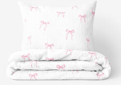 Goldea gyermek krepp ágyneműhuzat - rózsaszín masnik 140 x 200 és 70 x 90 cm