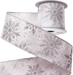 Valex Decor Csillogó hópelyhes karácsonyi szatén szalag 64mm x 6.4m - Fehér (FR6407-31)