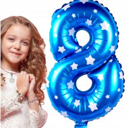 Galaxy Fólia Lufi 8-AS Szám Kék Csillagokkal Születésnapra Gyerekeknek 100cm