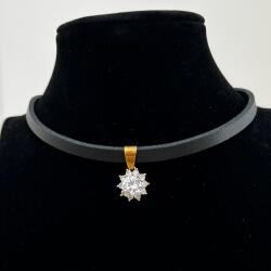 Choker bőr cirkónia ajándék fekete virág sebészeti acél aranyozott