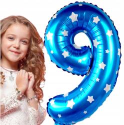 Galaxy Fólia Lufi 9-ES Szám Kék Csillagokkal Születésnapra Gyerekeknek 100cm