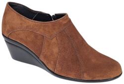 Rovi Design Marimea 37 Botine dama din piele naturala intoarsa Maro Brun cu platforme de 5 cm - Mira Velur , marimea 37