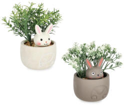 Bizzotto Set 2 plante artificiale verzi in ghiveci ceramica Iepurasi Ø10x14h (0173168)